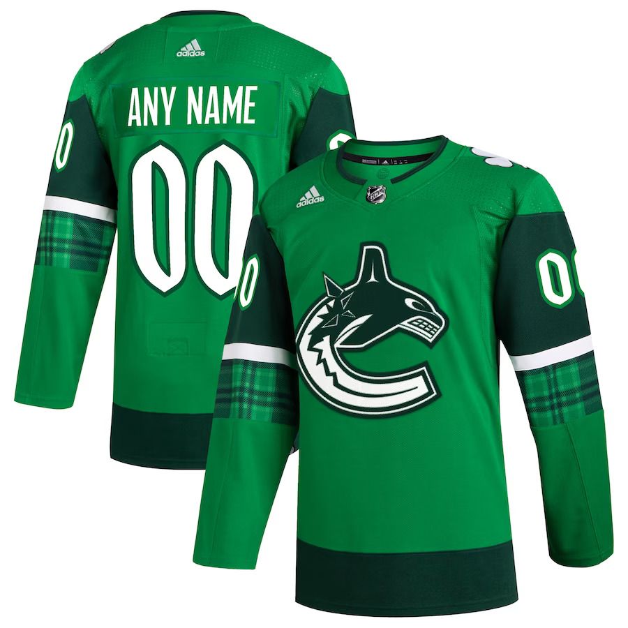 Men Vancouver Canucks adidas Kelly Green St. Patricks Day Authentic Custom NHL Jersey